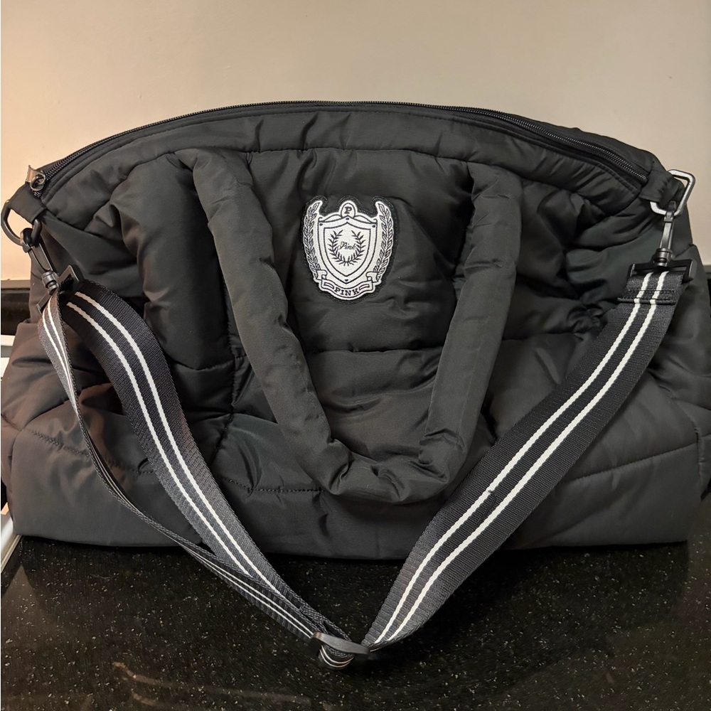 PINK Victoria's Secret Black Quilted Duffel Bag